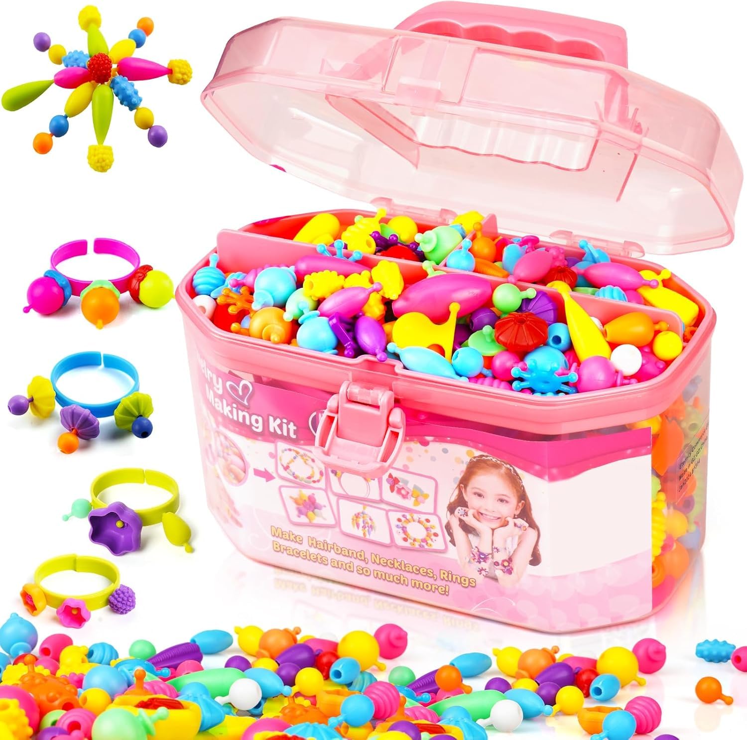 FunzBo Pop Beads Kit for Girls Toys - Jewelry Making Kit with Bracelets, Headbands & Rings, Arts and Crafts Kit DIY Kids Toys for Age 3 4 5 6 Birthday Easter Gifts for Kids