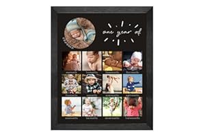 comurdyo My Baby First Year Picture Frame 12 Months Baby Keepsake Photo Frame First Birthday Monthly Photo Collage 13 Photo Inserts Gender Neutral Baby Milestone Wall Hangins (Black)