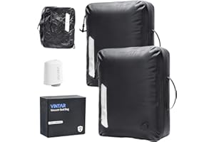 Vacuum Bags for Travel, VINTAR Cordless Travel Vacuum Bags with Pump, IP68 Waterproof, 180° Open Zipper, Resuable Compression