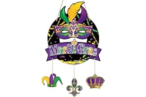 SEALMIC Mardi Gras Door Hanger, Mardi Gras Decorations Outdoor, Wood Wall Hanging Decorations, Mardi Gras Wreaths for Front Door, Wooden Plaque Home Decor for Mardi Gras