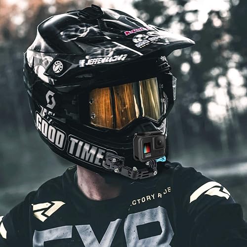dirt bike helmet go pro mount TELESIN 180 Adjustable Motorcycle Chin for Action Cameras free approach to clicking photos and shooting videos all the while on the move HONGDAK Helmet Mount for GoPro,