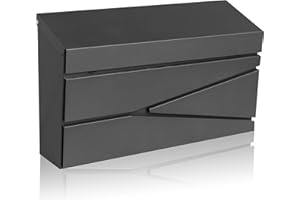 Ydocabinit Wall Mount Mailbox, Large Capacity Mailbox for House, Galvanized Steel Rust-Proof Metal Post Box Drop， Mailboxes for Outside, 15.74"×9.84"×4.33", Black Modern Sleek Style