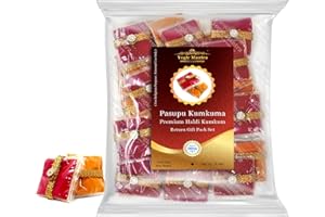 Yogic Mantra Pasupu Kumkuma Return Gift Packets | Set of 25 Haldi Kumkum Mini Packs | Premium Kumkum and Turmeric Powder Combo | Indian Thamboolam Set for Durga Puja | Thambulam Give Away Pooja Gifts