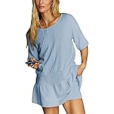 HangNiFang Womens Short Sleeve Athletic Mini Dress with Shorts Summer Workout Tennis Active Oversized Outfits(1260-Blue-XL)