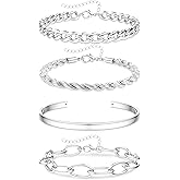 Gold Chunky Stack Bracelets for Women Non Tarnish, 14K Gold Plated Bracelets Set for Women Stackable, Waterproof Layered Trendy Dainty Cuff Cuban Link Chain Paperclip Bracelet Pack for Jewelry Gifts