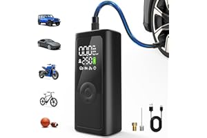 150PSI Tire Inflator Air Compressor Portable, 3X Faster Car Air Pump with Digital Pressure Gauge Auto-Off & LED Light, 6000mA