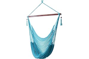 Sunnydaze Outdoor Hammock Chair Swing - Hanging Hammock Swing - Hanging Reading Chair - Soft-Spun Polyester Rope - Caribbean XL - Sky Blue