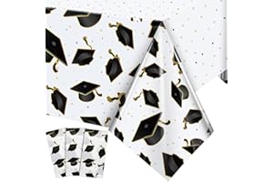 Tranqun 3 Pcs 2025 Graduation Party Tablecloth Graduation Cap Rectangle Plastic Disposable Table Cover Congratulate Decorations for Congrats Grad Party, 54 x 108 Inch(Black and White)