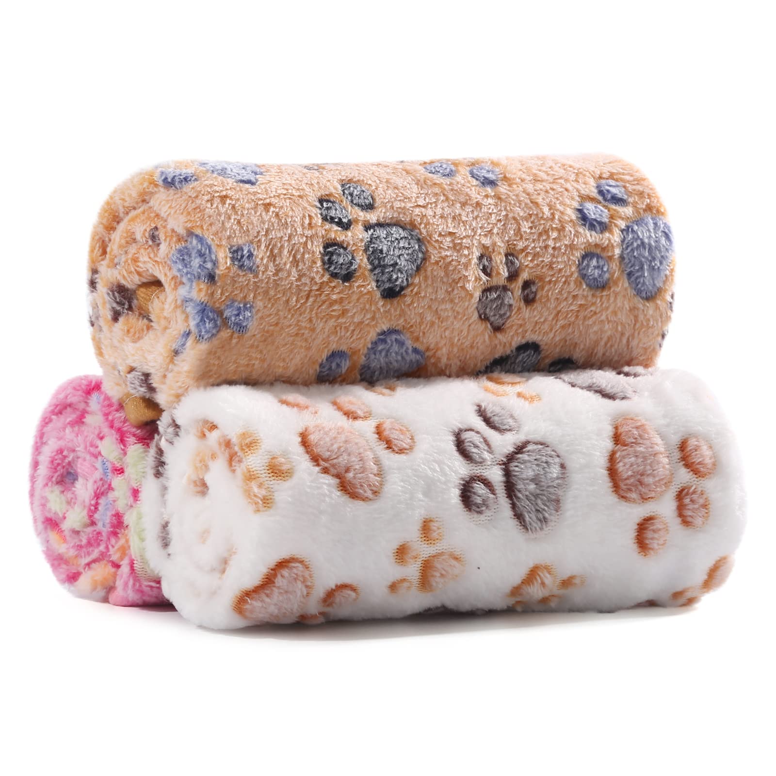 Demigeat Dog Blanket Cat Blankets Washable and Fluffy Pack of 3 Soft Warm Fleece Pet Blankets for Small Medium Dogs Cats Pet Blanket Sleeping Mat for Sofa Bed Paw Pattern 104 x 76 cm