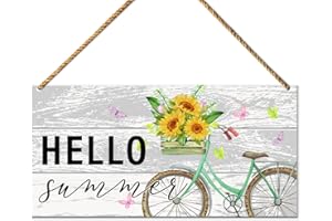 QVUXZ Hello Summer Sign Decor for Front Door, Sweet Summer, Summer Flora Bike Welcome Sign for Home Porch Decor Kitchen Dining Room Wall Art Summer Decoration for Home Office Bedroom Outdoor