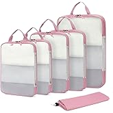 ECOHUB 6 Set Compression Packing Cubes, Gifts for Women Mom, Lightweight Vacation Travel Essentials Accessories for Suitcase Luggage Organizer Bags Set with YKK Zippers Shoe Bag, Pink