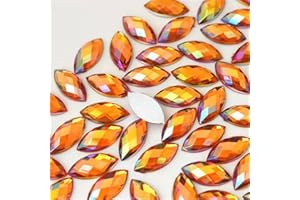UYTRDVG 100 Pcs 15x7mm AB Colorful Jewels Gems Rhinestones for Crafts, Horse Eye Flatback Acrylic Gemstone for Halloween Party Decorations Clothing Wedding Dress DIY Crafting Accessories(13 Orange AB)