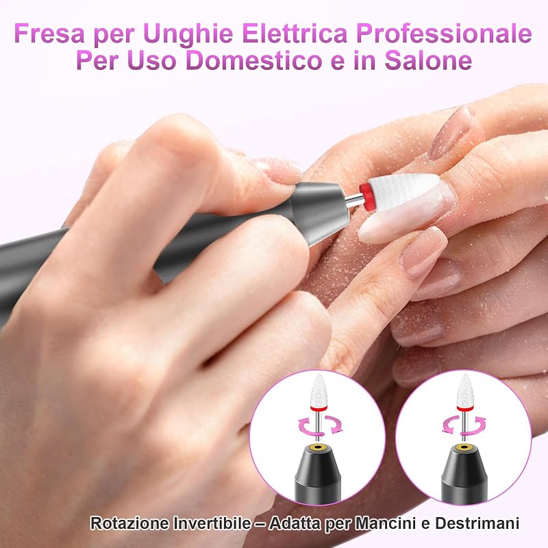 Fresa per Unghie Professionale Versione Aggiornata – Kit Trapano Unghie Elettrico 12 in 1, 35000 RPM con Display LCD, 5 Velocità Regolabili, per Unghie in Gel e Acrilico, Manicure e Pedicure