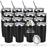 YOUKE OLA 16 Pack Stainless Steel Tumbler Bulk Insulated Vacuum Travel Mug Powder Coated Coffee Mug Gift for Laser Engrave, 20oz Black