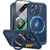 miracase for iPhone 15 Pro Max Case with 360&deg; Magnetic Ring Stand [Compatible with Magsafe] Full-Body Drop Proof Bumper Phone Case with Built-in 9H Tempered Glass Screen Protector,Blue