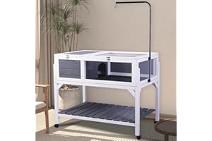 RUNSHED Large Tortoise Habitat with Wheels & Storage Shelf - 40"x24"x34" Wooden Reptile Enclosure, Adjustable Lamp Holder, Indoor/Outdoor Turtle Cage for Bearded Dragons, Iguanas, Snakes (Gray-White)