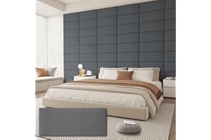 AMOVEO Upholstered Headboard King Size, Wall Mounted Headboard, Peel and Stick Headboard, Fabric Headboard in Modern Design, Soundproof Wall Panels, DIY Headboard Panels for Bedroom(12 Panels, 9.84"x23.62")