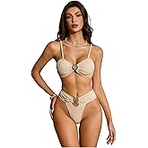 SOLY HUX Women's 2 Piece Bathing Suit High Cut Low Rise Textured Cheeky Bikini Set Swimwear