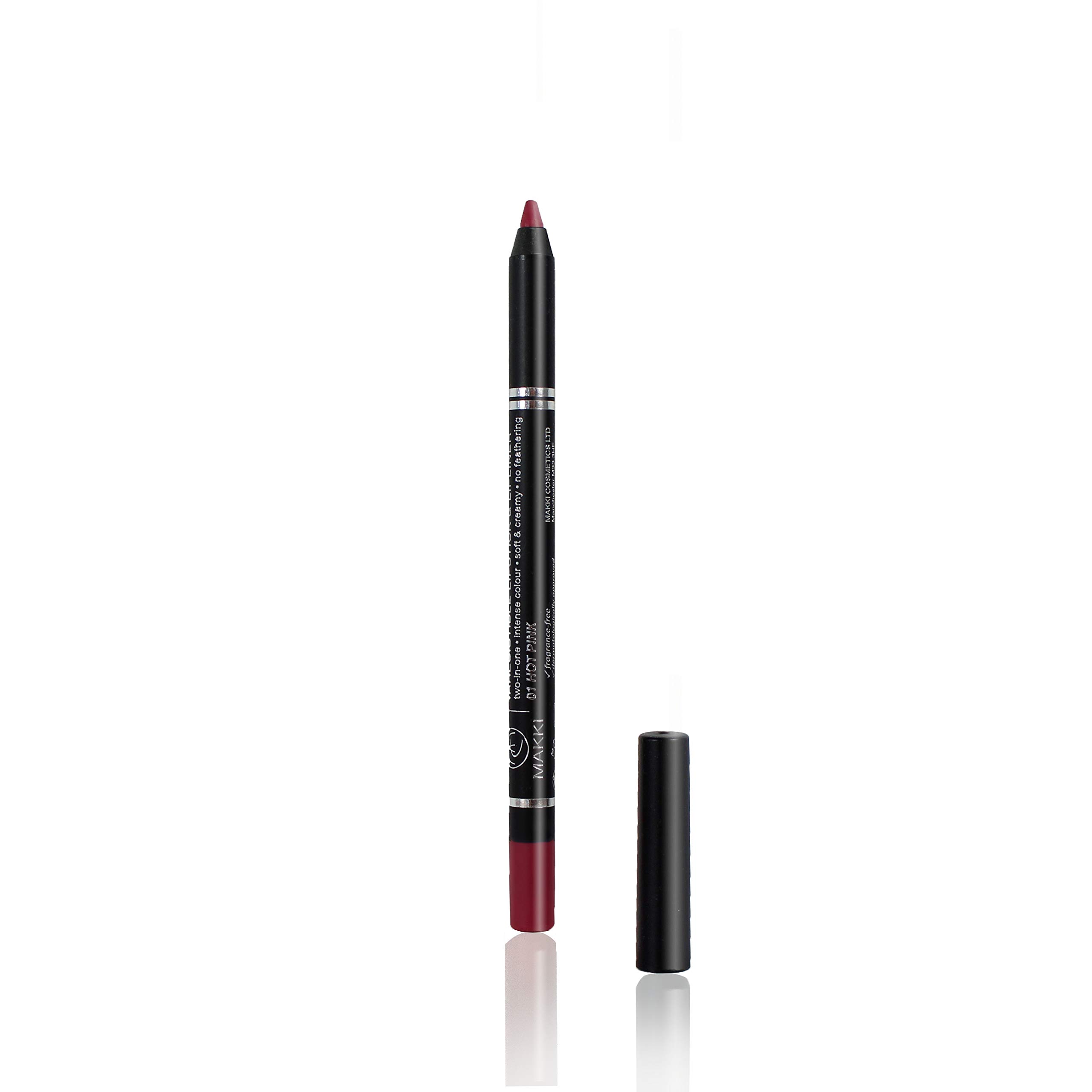 Hot Pink Makki Irresistible Lipstick & Lip Liner pencil intense rich colour finish long stay two-in-one soft and creamy no feathering, smudge-proof, extremely gliding, lip art and designer lips