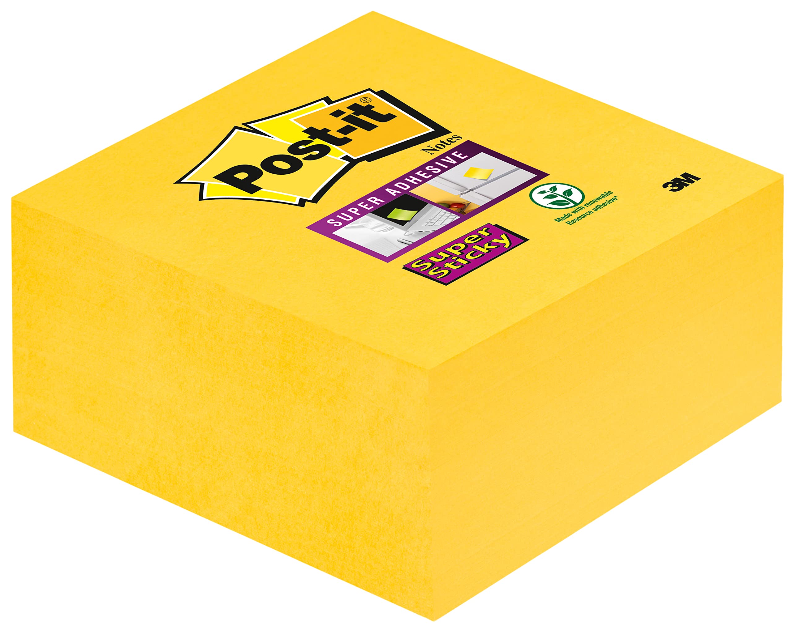 Post-it Super Sticky Notes Cube, Yellow, 76 mm x 76 mm, 350 Sheets/Pad, 1 Pad/Pack