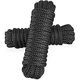 AOLEBA Boat Dock Lines 3/8'' x 15' Double Braided Nylon, Black, 2 Pack with Loop, Mooring Lines Marine Rope Set for Boating, Camping, Hiking