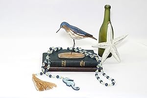 SUGARBUSH CREEK TRADING COMPANY Handcrafted Rustic Wooden Starfish & Seaglass Garland – Coastal Home Decor | Unique Handcarved Wooden Willet | Beach-Themed Decorations for Living Room & Beach House I Lighthouse I Nautical Theme