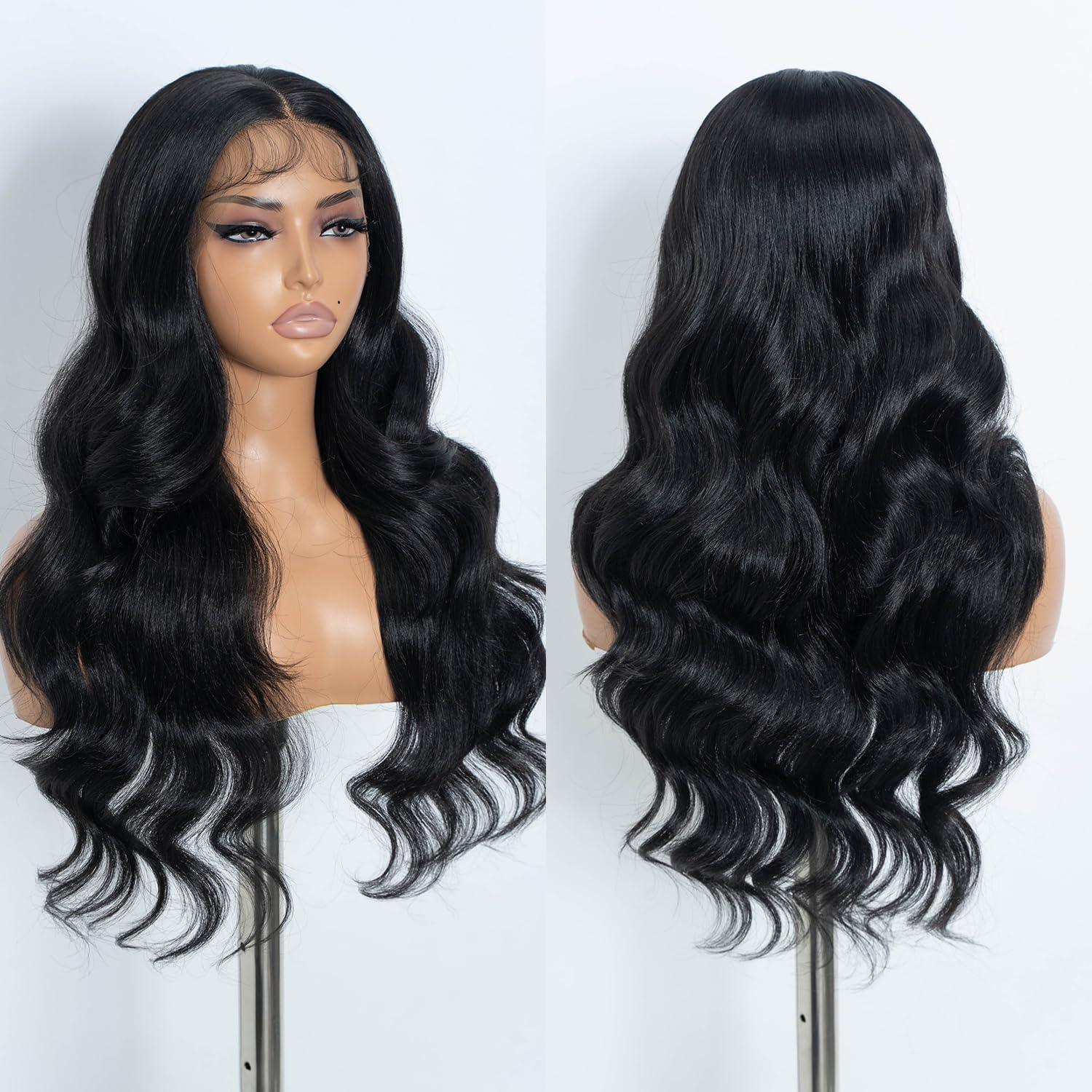 Style Icon Synthetic Lace Front Wig for Women Body Wavy Wig 26 inches Natural Black T Part Lace Wig Heat Resistant Fiber
