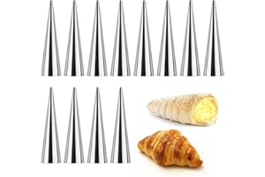 Cream Horn Molds for Baking, 12 Pcs Stainless Steel Cannoli Tubes Forms Cone Shape Non Stick Cream Horn Molds Large for DIY