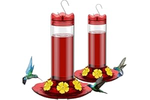 MrCrafts 2Pcs Hummingbird Feeders for Outdoors Hanging, Ant Moat and 6 Feeding Ports, 12 Ounces Bird Nectar Feeder for Garden Decor 2 pcs, Unique Gifts for Hummingbird Lovers, Family
