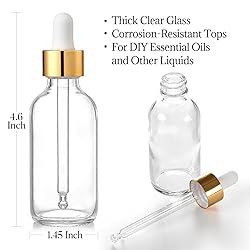 AOZITA Set of 4, 2 oz Golden Cap Clear Dropper