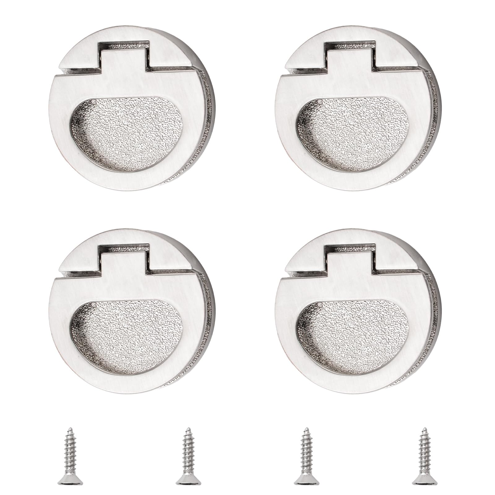 MOROBOR Flush Ring Pull Handles, 4PCS Pocket Doors Drawer Handle Zinc Alloy Knobs Concealed Plane Drawer Door Pull for Cabinets, Closets, Drawers (Brushed Silver)