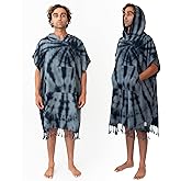 Nova Blue Surf Poncho – Large Changing Towel (33 x 37) – 100% Cotton Hooded Towel Adult for Surf Beach Pool and Swim (Black tie-dye)