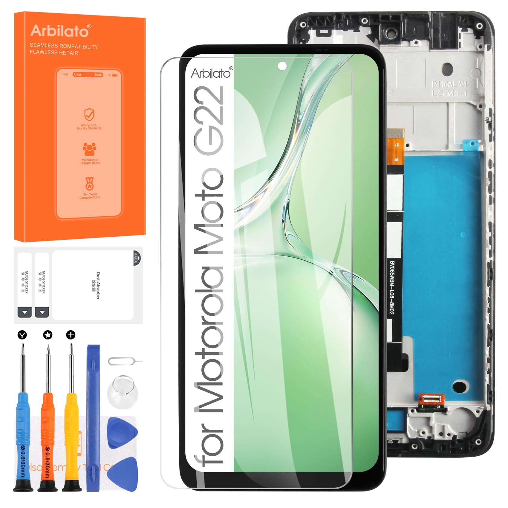 Arbilato Screen for Motorola Moto G22 Screen Replacement for Moto XT2231 LCD Screen XT2231-2 Touch Display Digitizer Assembly Repair Parts（Black with Frame）