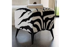 Square Footstool Ottoman,Vanity Stool Chair with Metal Leg,Furry Faux Cowhide Shoe Changing Bench for Vanity Entryway Bathroo