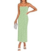 ZESICA Women's 2026 Summer Floral Strapless Bodycon Midi Dress Off Shoulder Tube Beach Wedding Guest Party Long Dresses