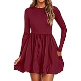 PRETTYGARDEN Fall Dresses for Women 2026 Casual Long Sleeve Bubble Cute Crew Neck A Line Mini Short Dress with Pockets