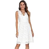 Atnlewhi Womens Vintage Lace Floral Off Shoulder Elegant Swing Dresses A-line Mini Dress for Party Cocktail Wedding