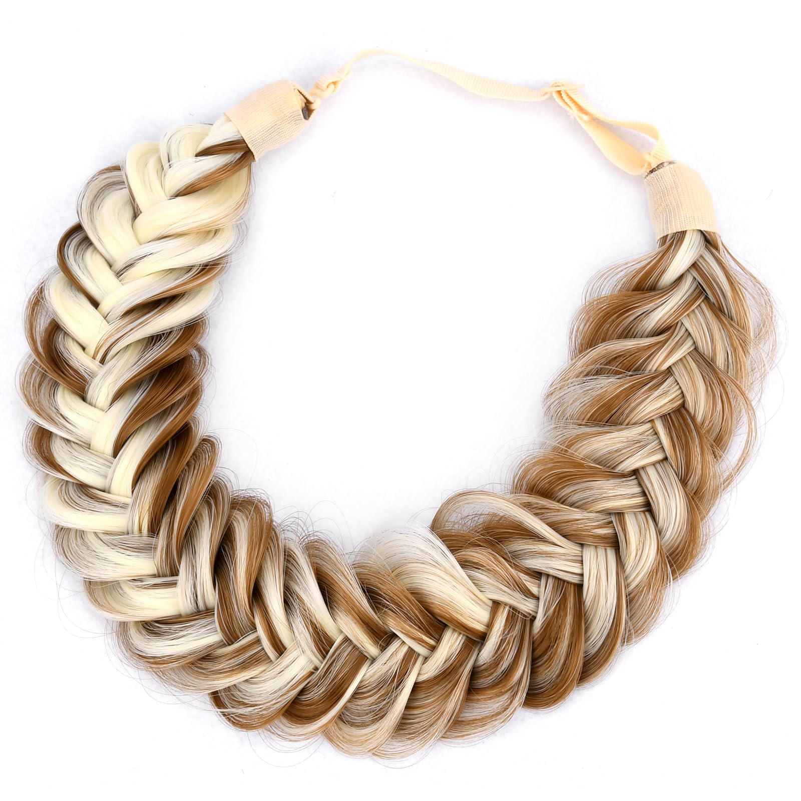 Gledola Messy Synthetic Hair Braided Headband Classic Chunky Wide Plaited Headband for Women Girl Beauty (Highlighted Medium Brown) — image 1