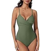SUUKSESS Women Tummy Control One Piece Swimsuits V Neck Front Cross Bathing Suit