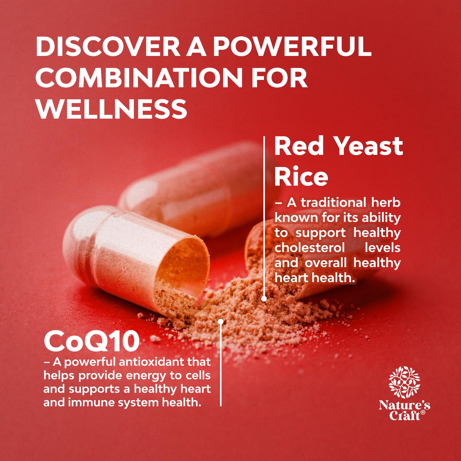 Red Yeast Rice with CoQ10 Supplement - Advanced Healthy Heart & Healthy Cholesterol Levels Formula for Men & Women - Extra Strength Capsule with Red Yeast Rice 1200 mg Capsules with CoQ10-120 Count