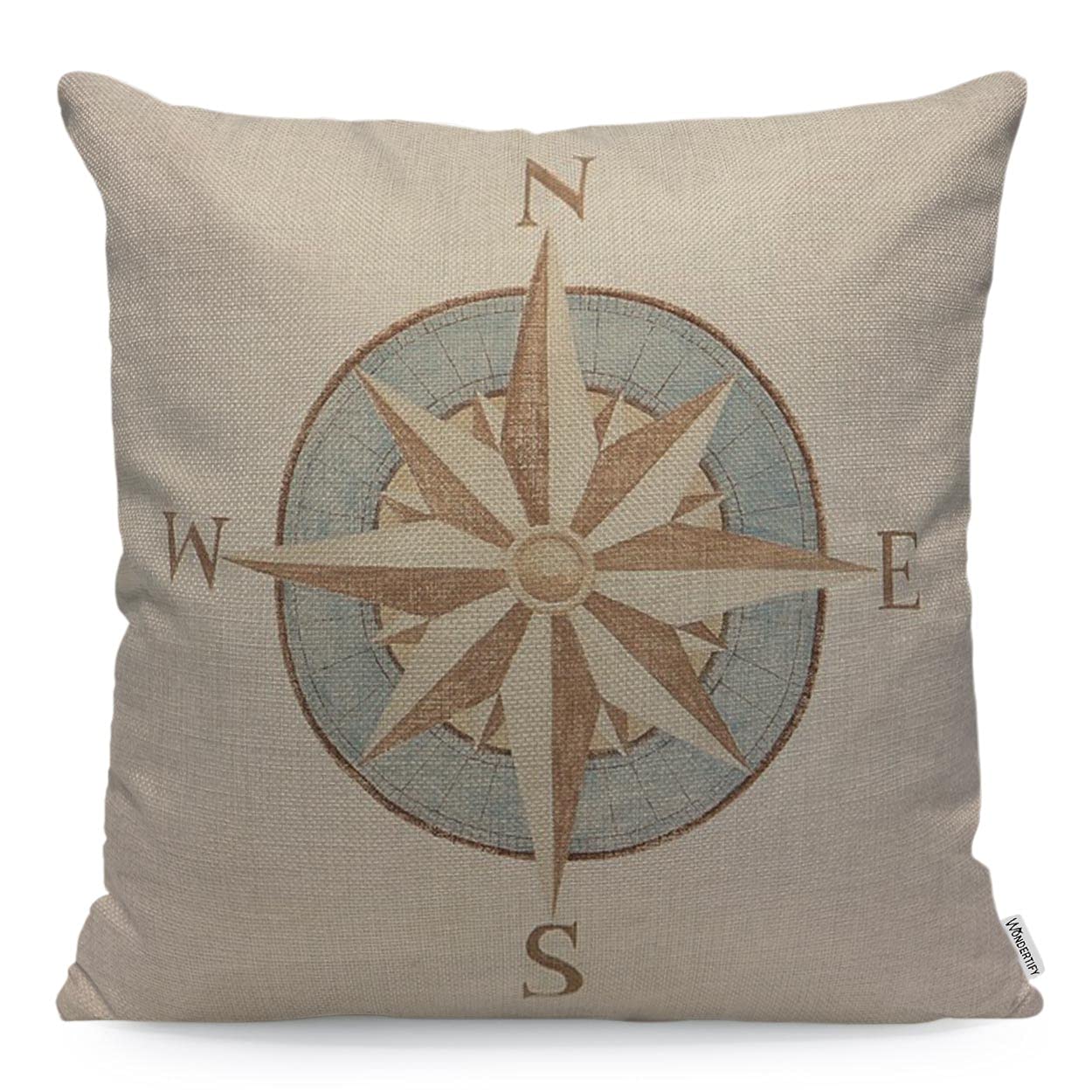 WONDERTIFY Nautical Compass Cushion Cover Antique Wind Rose Pillowcases for Men Women, Pillow Cover Living Room Farmhouse Vintage 45X45 Cm