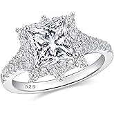 HAULTENG Moissanite Princess Halo Engagement Rings for Women Vintage Wedding Ring 925 Sterling Silver Sz 5-10