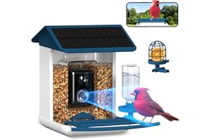 BROAIMX Smart Bird Feeder with Camera, Free AI Forever for 11000+ Bird Species, 64G TF Card & 1080P HD, Solar-Powered Wireless Outdoor Bird Feeder, App Alerts & Two-Way Audio (Deep Blue)
