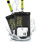 Pelican 2 Pack Marine - IP68 Waterproof Phone Pouch (XL Size) Floating Waterproof Phone Case - Beach Cruise Ship Travel Essentials - Works with All Phones - Detachable Lanyard - Black/Hi-Vis Yellow | 2 Pack, Marine, XL Size, Detachable Lanyard