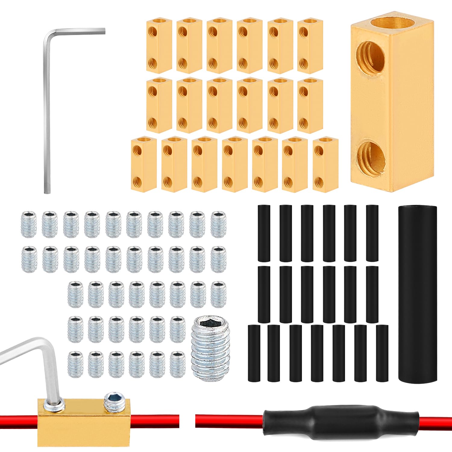 20pcs 8 Gauge Wire Connectors, 8 AWG Docking Connector Quick Wiring Connection Terminal 20A Wire Terminal Connectors Wire Connector Nut Kit with Screws Shrink Tubes Wrench