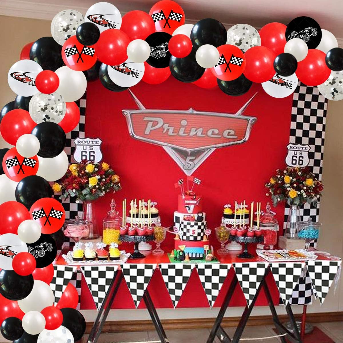 Racing Car Party Decorations Checkered Flag Balloons Garland Kit Red