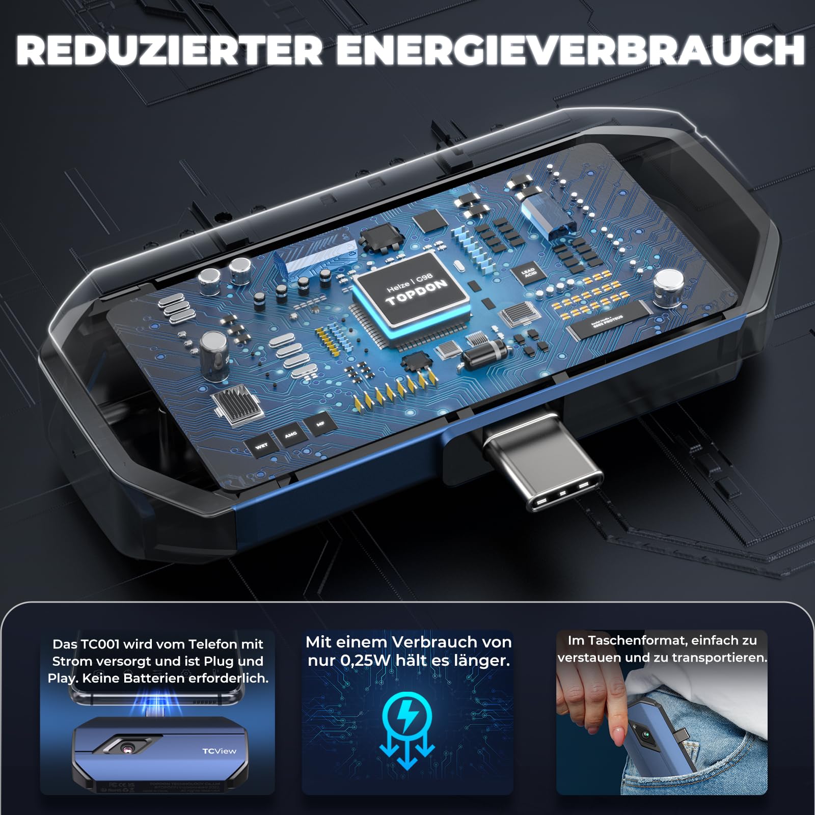 TOPDON Wärmebildkamera -TC001, 512x384 TISR Auflösung, ＜40mK Wärmeempfindlichkeit, 25Hz, Testbereich -20 ℃ bis 550 ℃, 0,1 ℃ Testpräzision, entwickelt für Android phones/Tablets und Windows Laptops 6