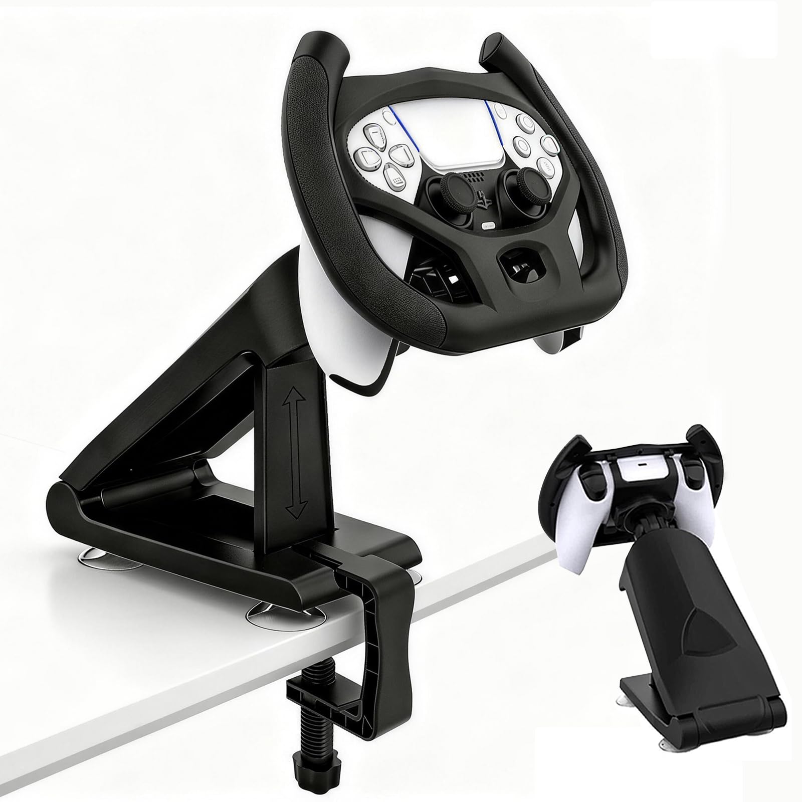Crotrain Steering Wheels Stand for PS5 Controllers Driving Games, PS5 Gaming Racing Wheel Holder with 4 Table Suction Cup and Fixed Bracket for Sony Playstation 5 Dualsense Controller