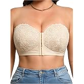 GORGLITTER Women's Plus Size Front Closure Strapless Bra Push Up Bralettes | Wireless Backless Everyday Bandeau Bras for Large Breasts, Soft Comfortable Tube Top with Straps