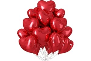 SOWIDE Red Heart Balloons,12Pcs 18 Inch Red Foil Mylar Love Heart Shaped Balloons for Girl Valentines Day Birthday Wedding Engagement Anniversary Party Celebration Baby Shower Decorations